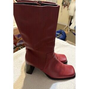Vintage David Aaron Red Leather Block Heel Boots Size 8.5